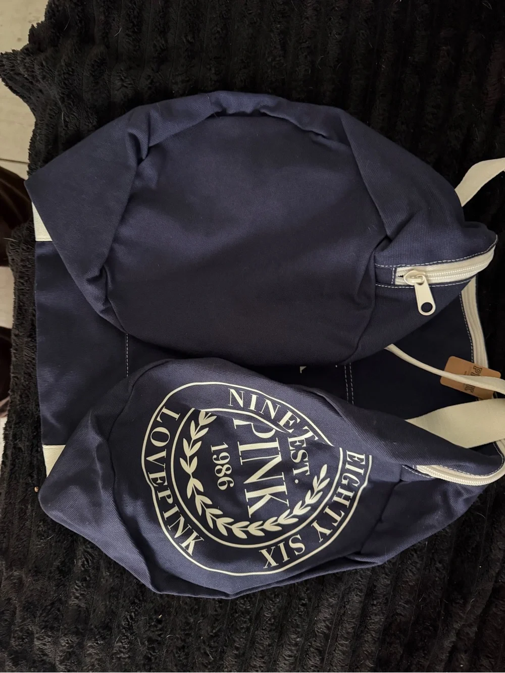 PINK Victoria's Secret Navy Duffel Bag with Cream Straps